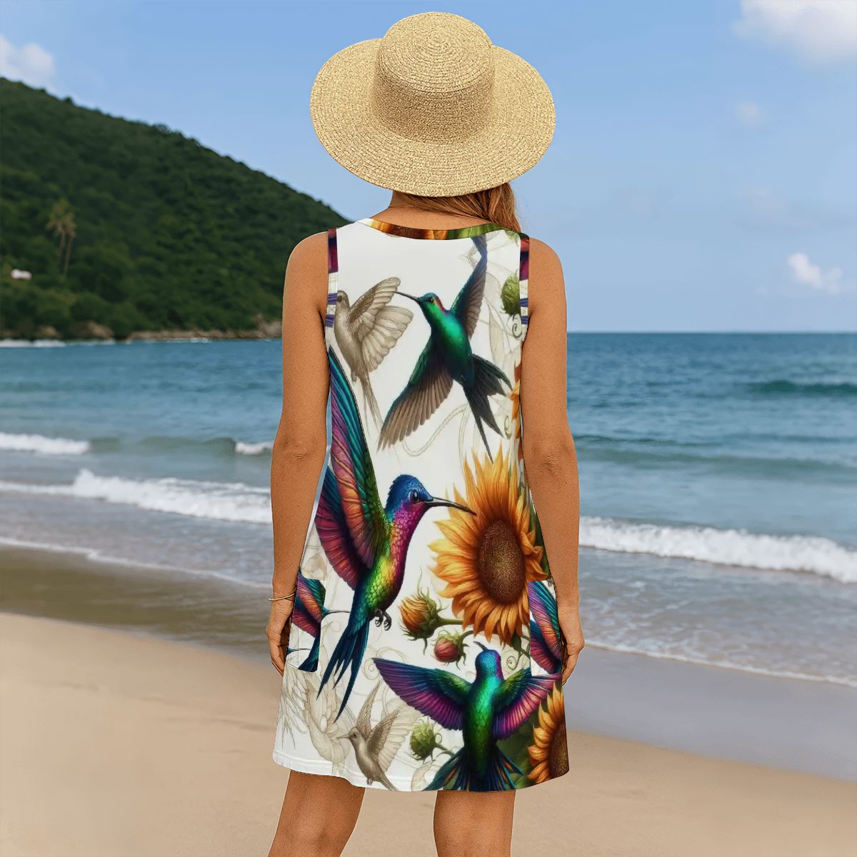 Hummingbirds and Sunflowers Women's Sleeveless Dress with Pockets - Gregg Acini Adoree Designs - Women's Skirts & Dresses