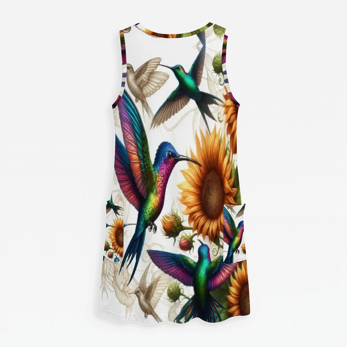 Hummingbirds and Sunflowers Women's Sleeveless Dress with Pockets - Gregg Acini Adoree Designs - Women's Skirts & Dresses