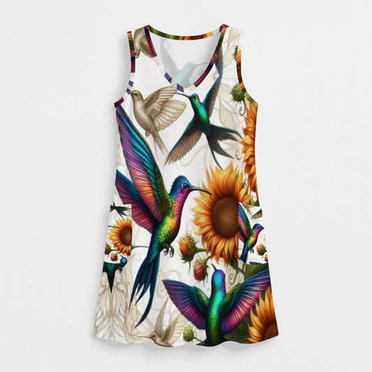 Hummingbirds and Sunflowers Women's Sleeveless Dress with Pockets - Gregg Acini Adoree Designs - Women's Skirts & Dresses
