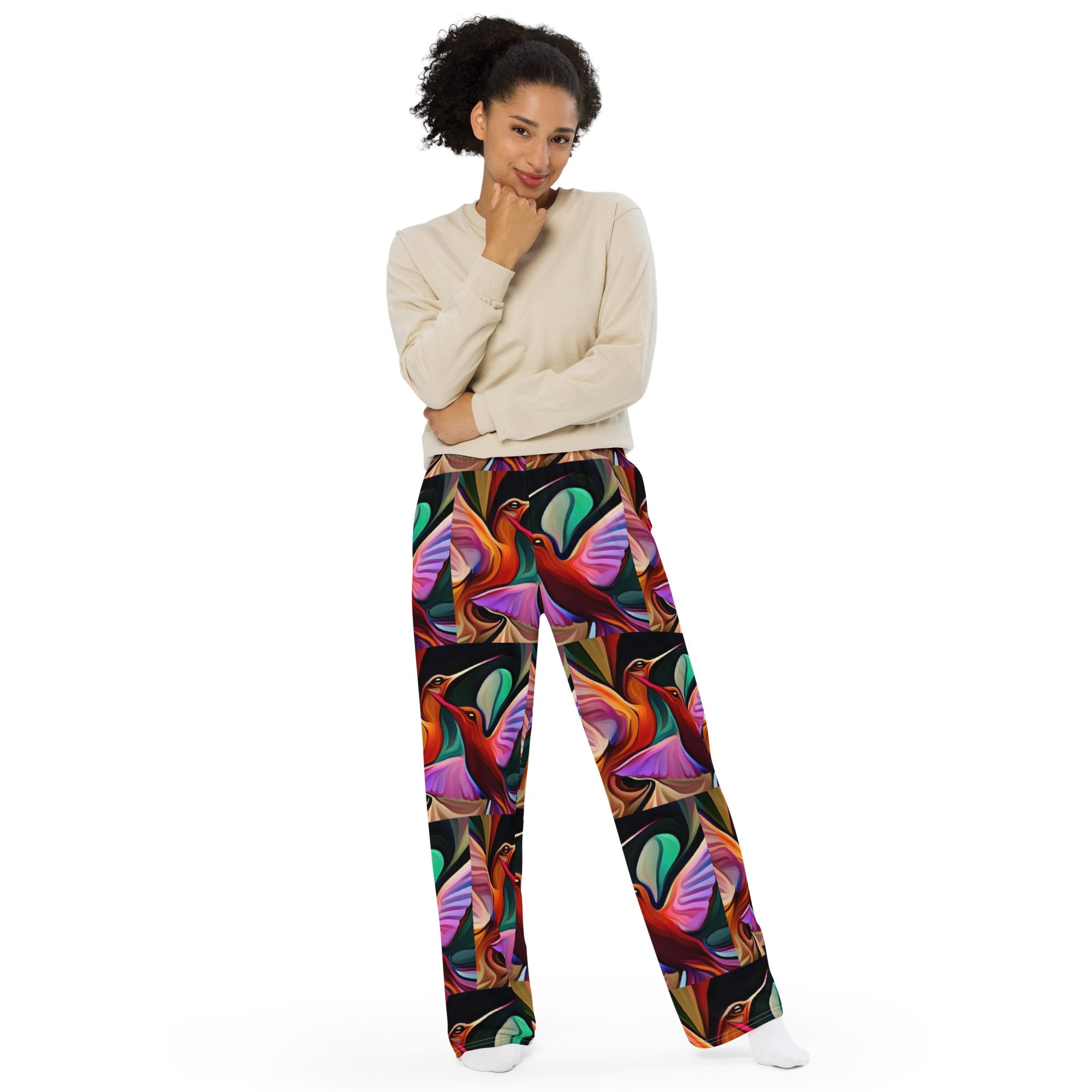Hummingbirds Okee All - over print unisex wide - leg pants - Gregg Acini Adoree Designs - Leggings