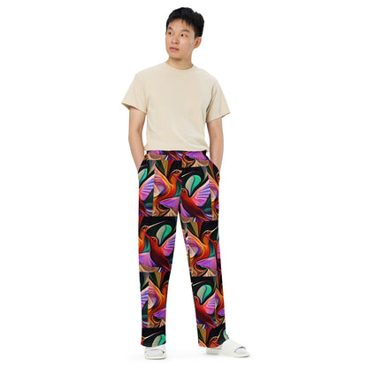 Hummingbirds Okee All - over print unisex wide - leg pants - Gregg Acini Adoree Designs - Leggings