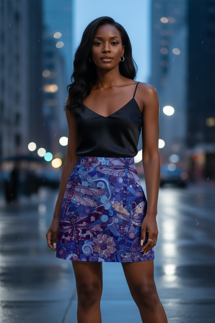 Dark Blue Dragonflies Mini Skirt - Gregg Acini Adoree Designs