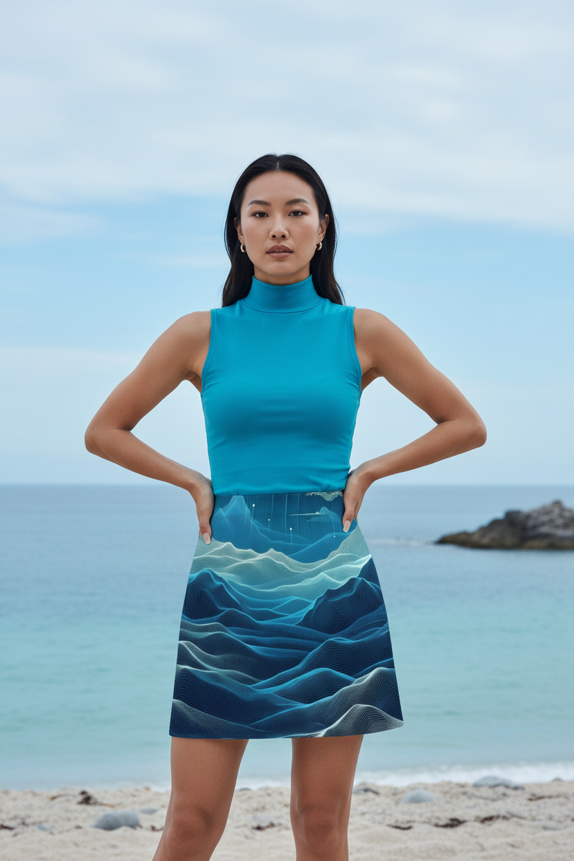 Deep Teal Waves Mini Skirt - Gregg Acini Adoree Designs