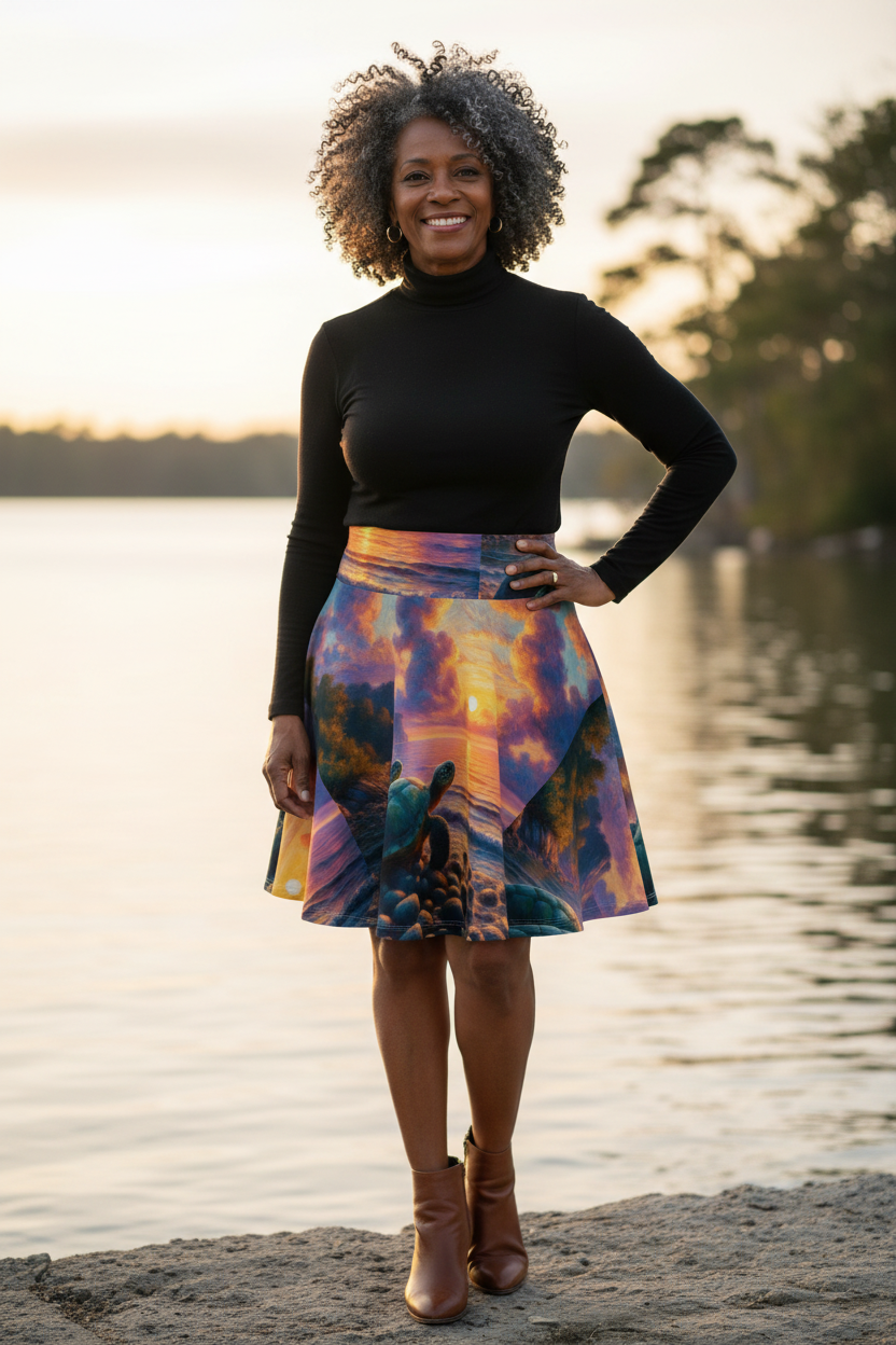 Turtles in the Sunset Women's Skater Skirt - Gregg Acini Adoree Designs