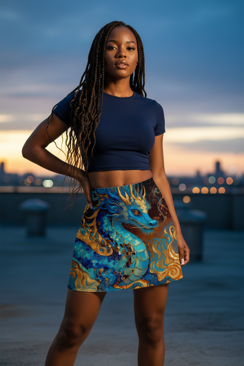 Blue Gold Dragon Mini Skirt - Gregg Acini Adoree Designs