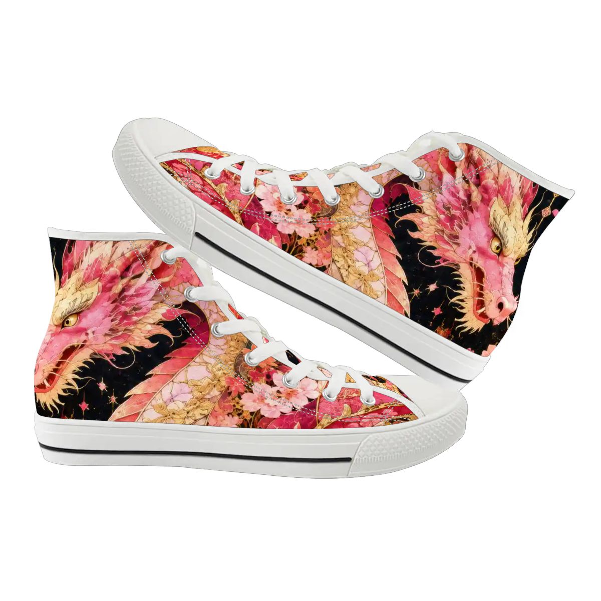 Pink and Gold Sakura Dragon Unisex High Top Canvas Shoes (women's sizes)