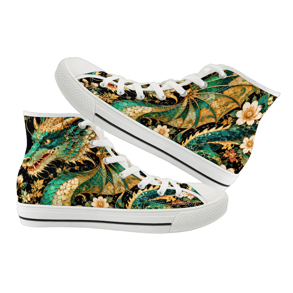 Gilded Jade Dragon Unisex High Top Canvas Shoes (women's sizes)