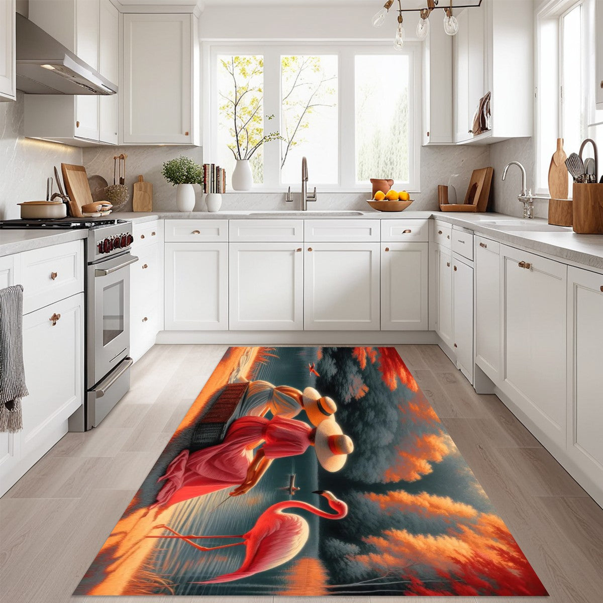 Two Ladies with a Flamingo Area Mat