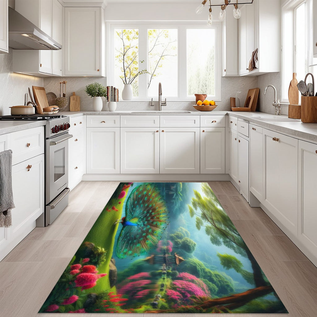 Peacock with Rhododendrons Area Mat