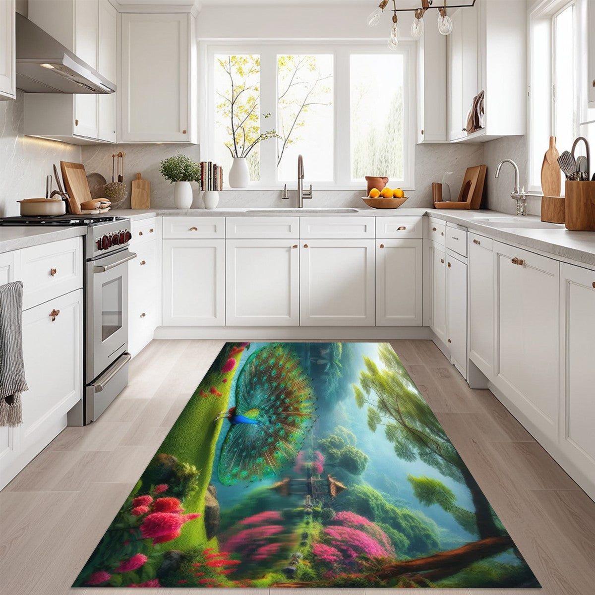Peacock with Rhododendrons Area Mat