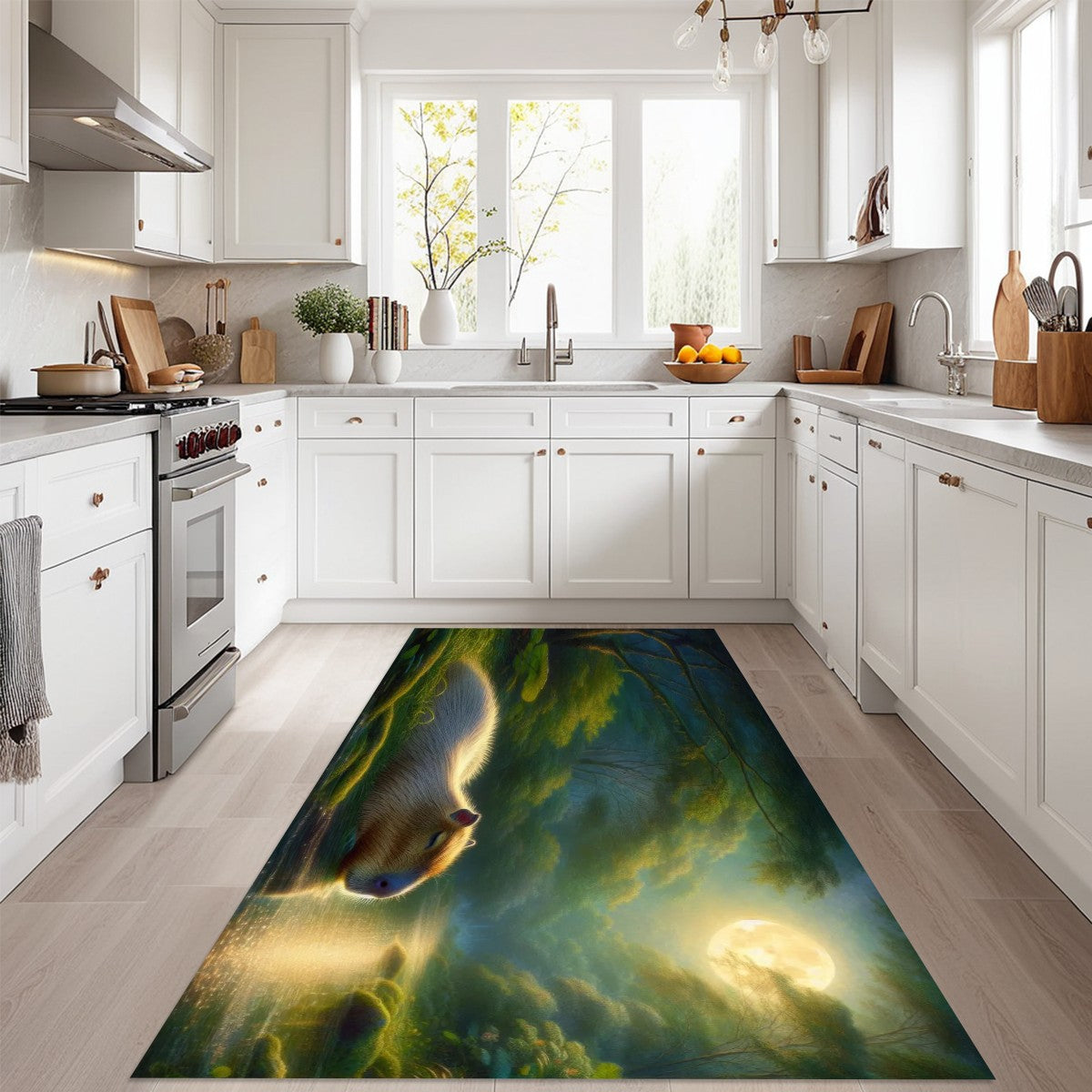 Capybara Under a Golden Moon Area Mat