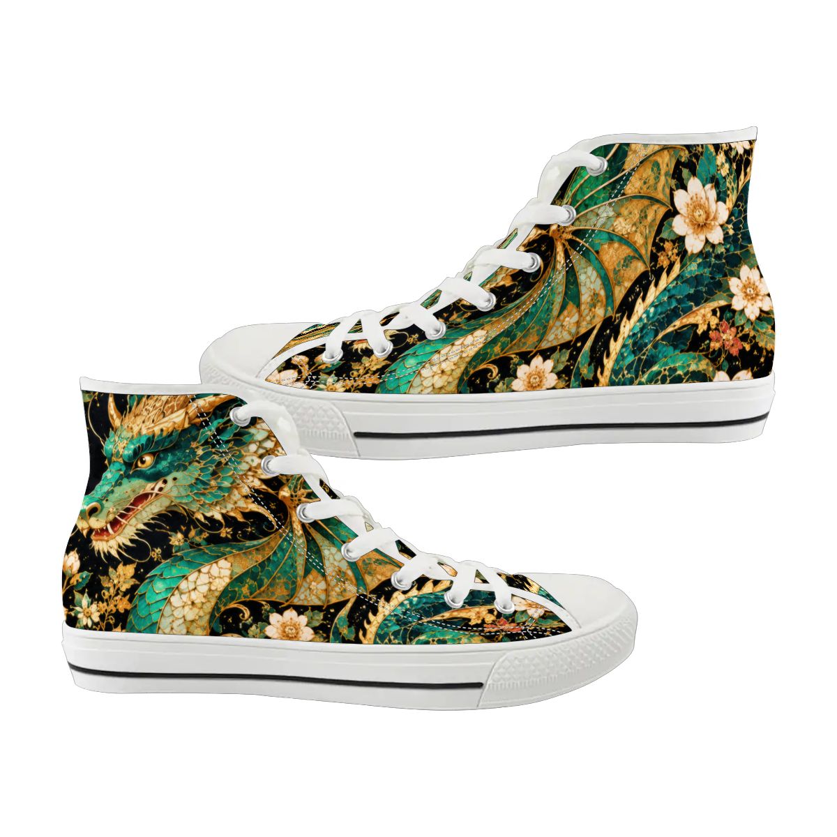 Gilded Jade Dragon Unisex High Top Canvas Shoes (women's sizes)