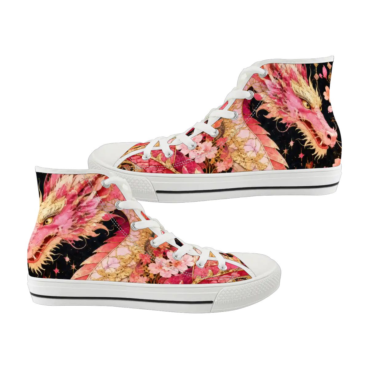 Pink and Gold Sakura Dragon Unisex High Top Canvas Shoes (women's sizes)