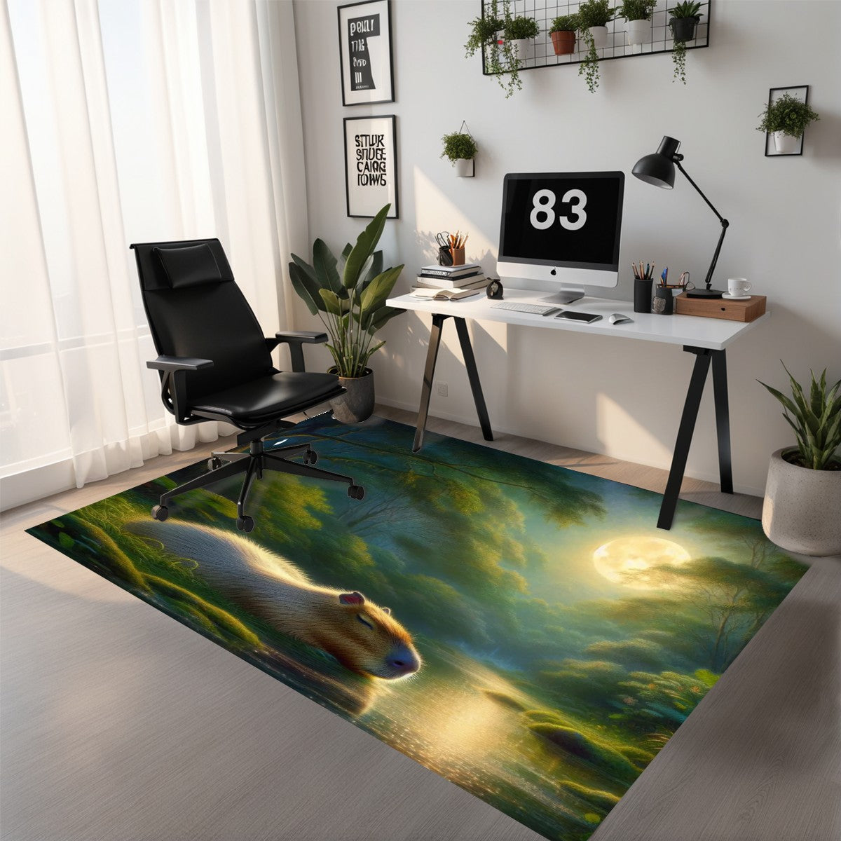 Capybara Under a Golden Moon Area Mat