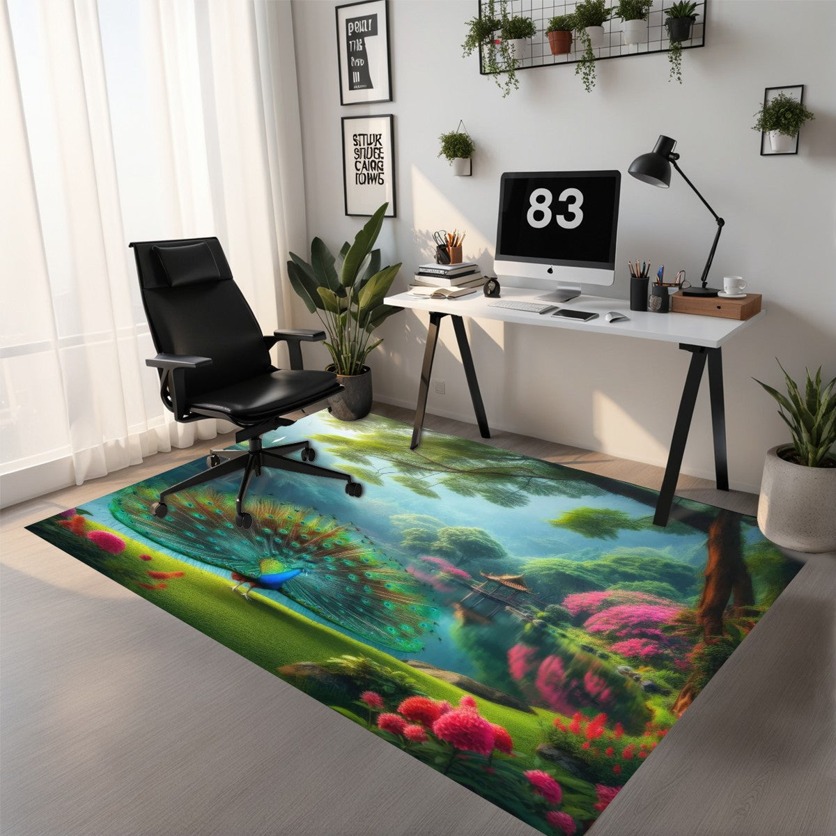 Peacock with Rhododendrons Area Mat
