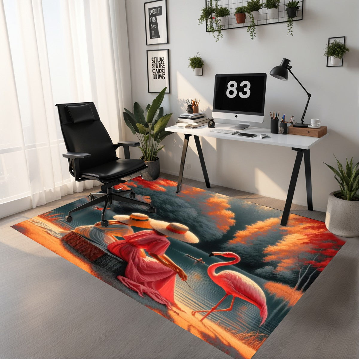 Two Ladies with a Flamingo Area Mat