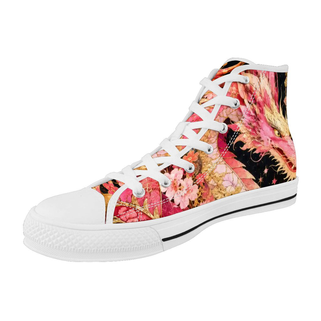 Pink and Gold Sakura Dragon Unisex High Top Canvas Shoes (women's sizes)