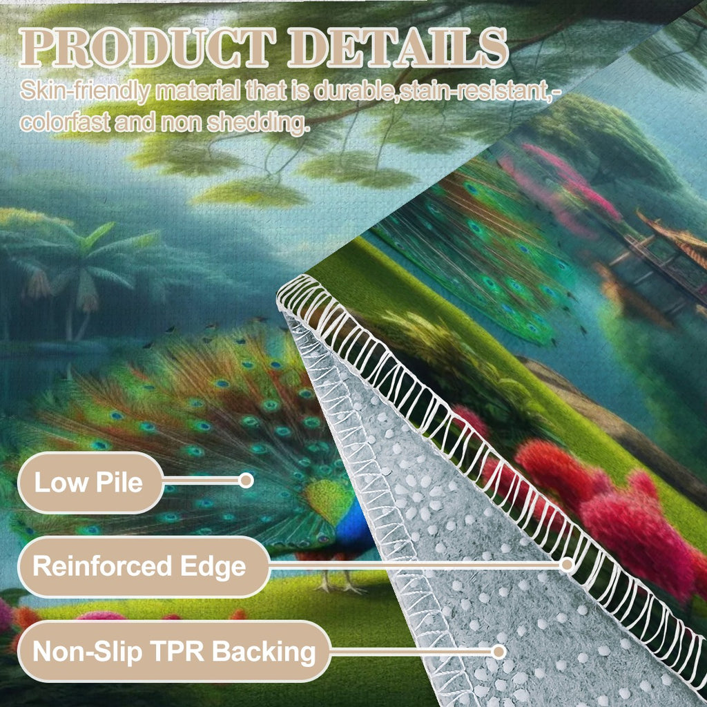 Peacock with Rhododendrons Area Mat