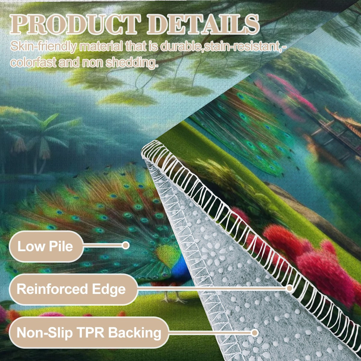 Peacock with Rhododendrons Area Mat