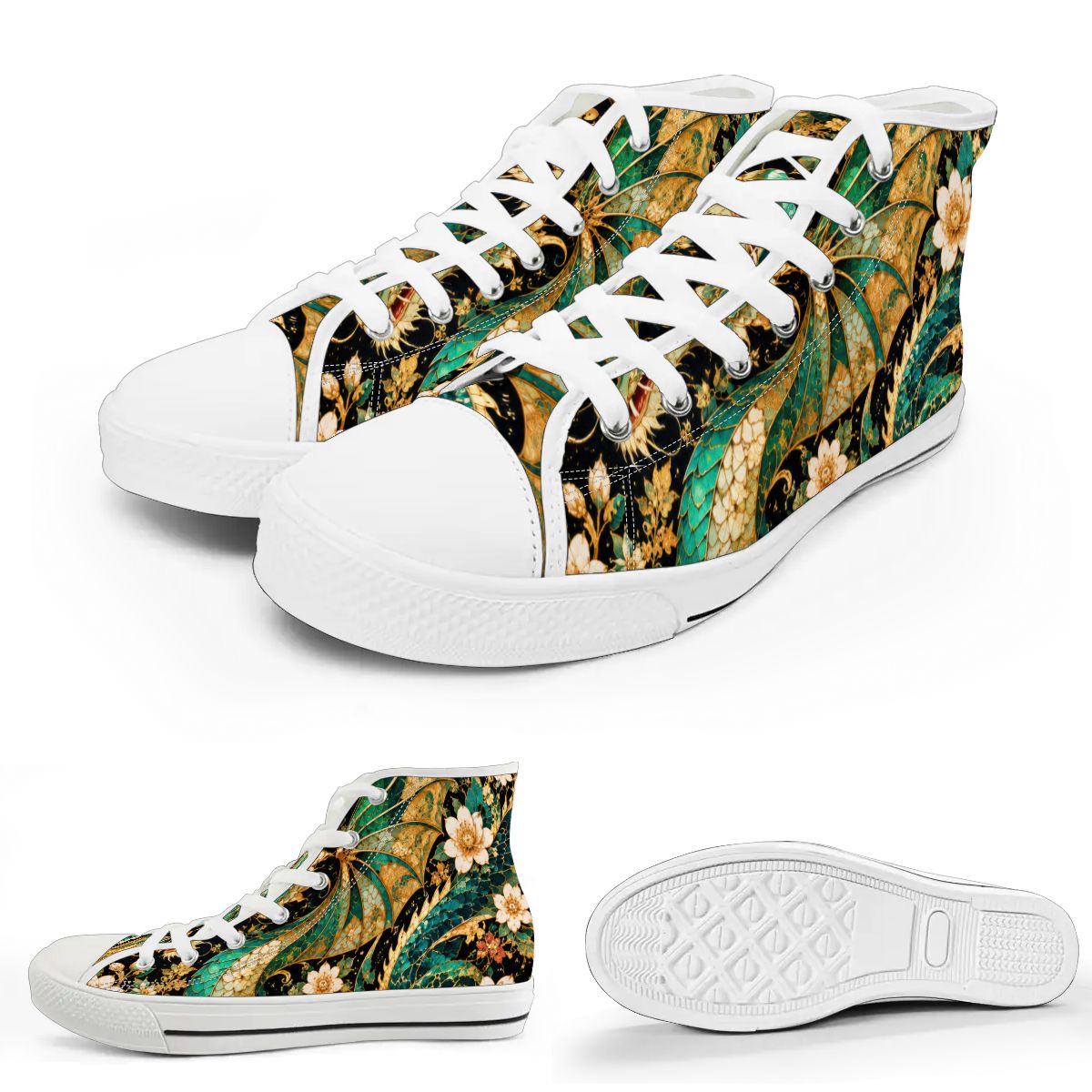 Gilded Jade Dragon Unisex High Top Canvas Shoes (women's sizes)