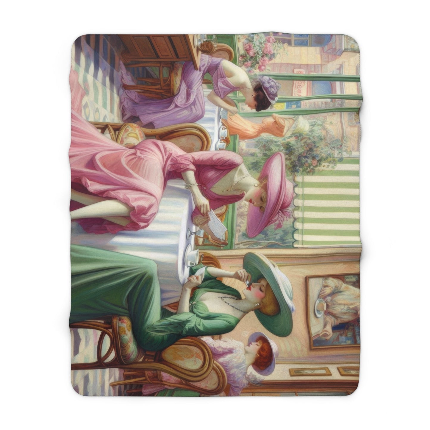 Kiffe Cafe - Sherpa Fleece Blanket O'Keeffe - Style Ladies in a Café - Gregg Acini Adoree Designs - Blanket