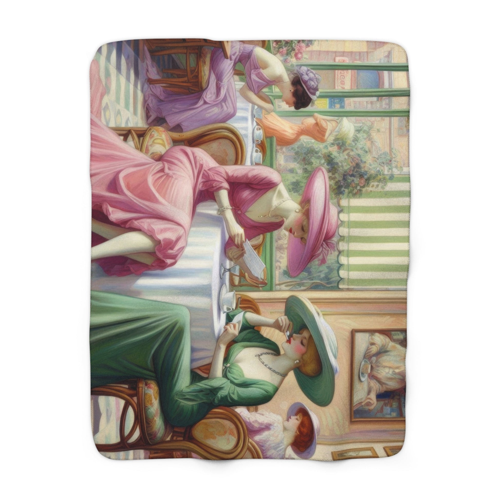 Kiffe Cafe - Sherpa Fleece Blanket O'Keeffe - Style Ladies in a Café - Gregg Acini Adoree Designs - Blanket