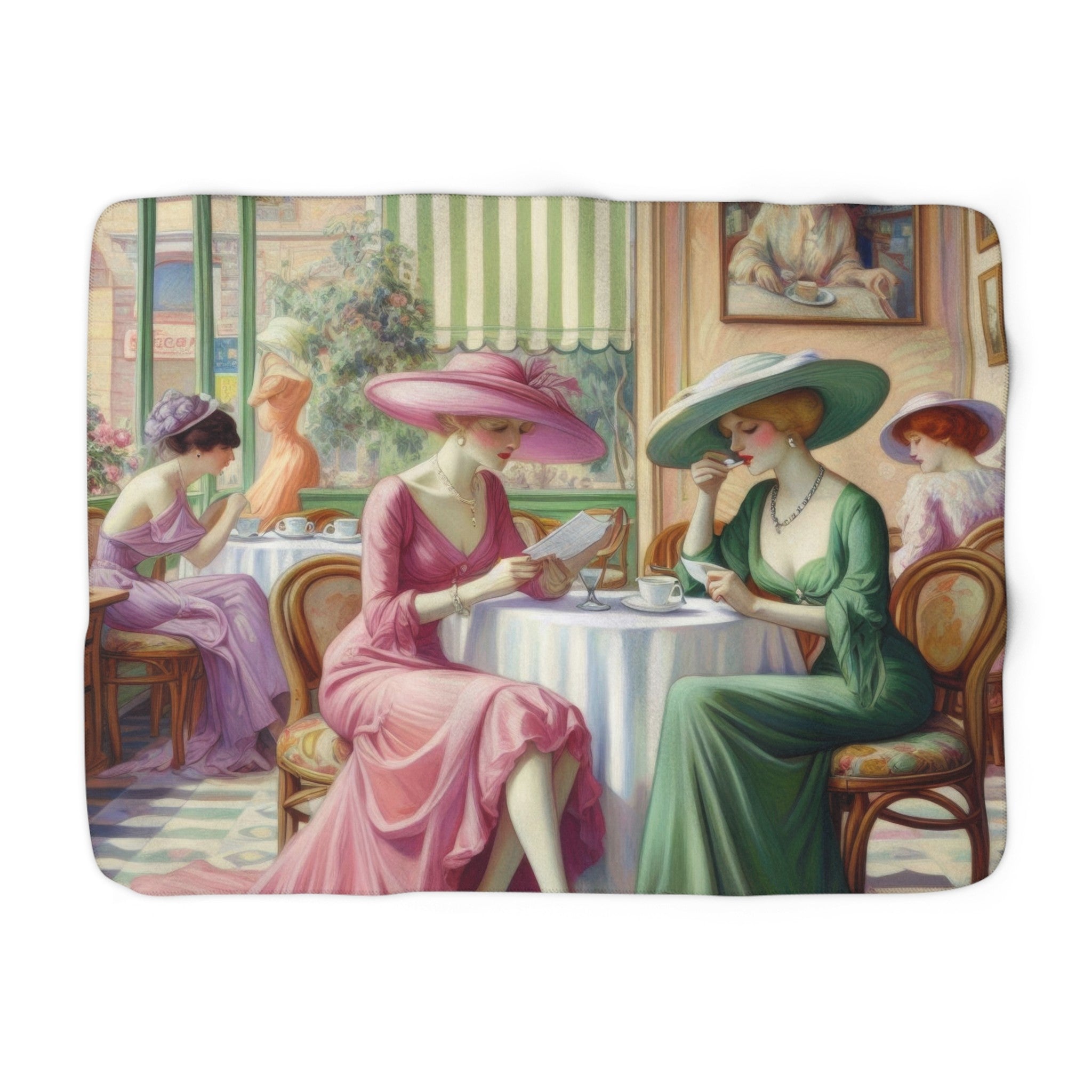 Kiffe Cafe - Sherpa Fleece Blanket O'Keeffe - Style Ladies in a Café - Gregg Acini Adoree Designs - Blanket