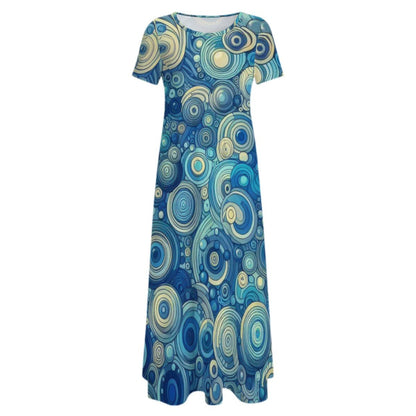 KL - Blue1 Crew Neck Short Sleeve Maxi Dress - Gregg Acini Adoree Designs - Dress
