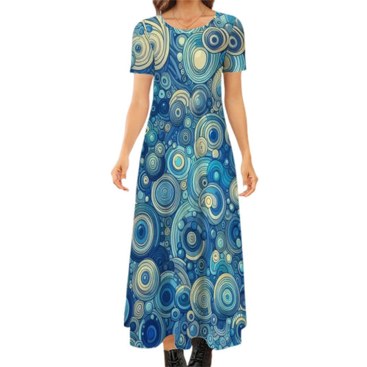 KL - Blue1 Crew Neck Short Sleeve Maxi Dress - Gregg Acini Adoree Designs - Dress