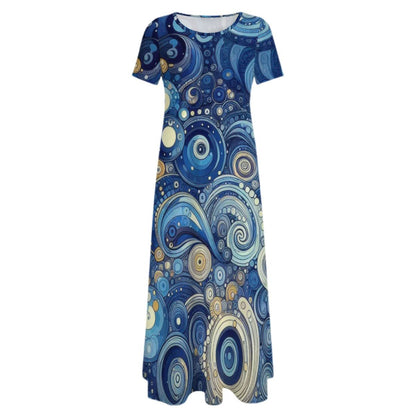 KL - Blue2 Crew Neck Short Sleeve Maxi Dress - Gregg Acini Adoree Designs - Dress