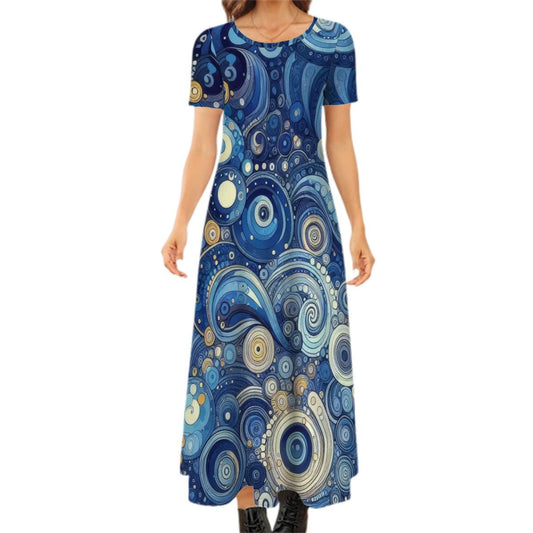 KL - Blue2 Crew Neck Short Sleeve Maxi Dress - Gregg Acini Adoree Designs - Dress
