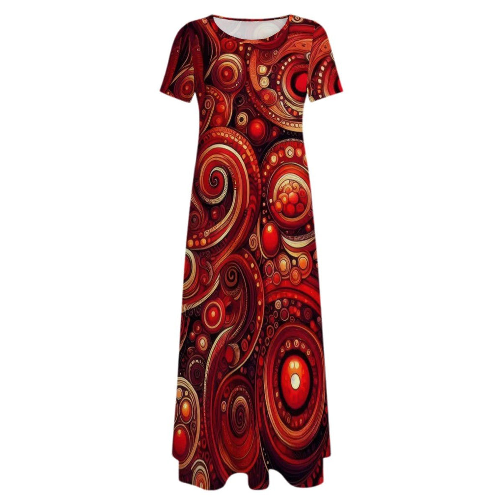 KL - DeepScarlet1 Crew Neck Short Sleeve Maxi Dress - Gregg Acini Adoree Designs - Dress