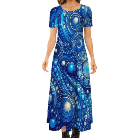 KL - DkBlue1 Crew Neck Short Sleeve Maxi Dress - Gregg Acini Adoree Designs - Dress