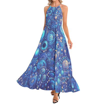 KL - DkBlue1 Ruffle Hem Halter Neck Maxi Dress - Gregg Acini Adoree Designs - Dress