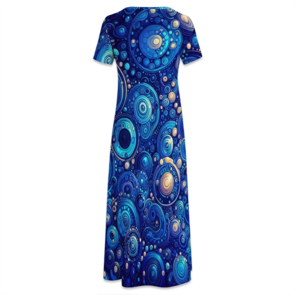 KL - DkBlue2 Crew Neck Short Sleeve Maxi Dress - Gregg Acini Adoree Designs - Dress