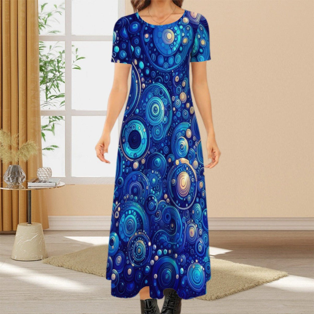 KL - DkBlue2 Crew Neck Short Sleeve Maxi Dress - Gregg Acini Adoree Designs - Dress