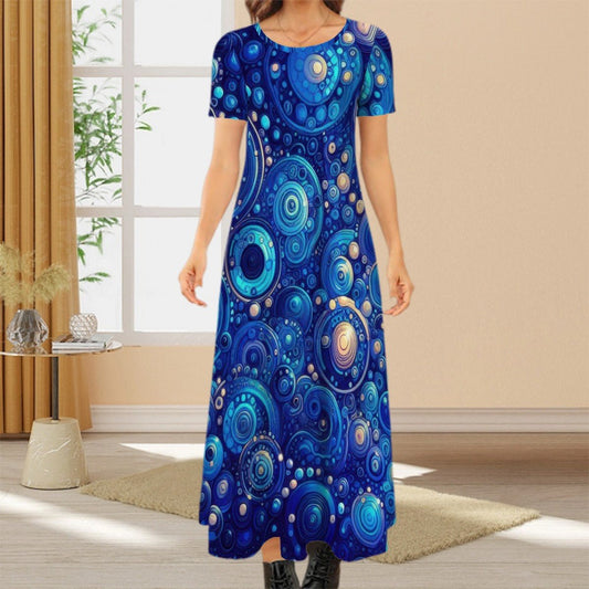 KL - DkBlue2 Crew Neck Short Sleeve Maxi Dress - Gregg Acini Adoree Designs - Dress