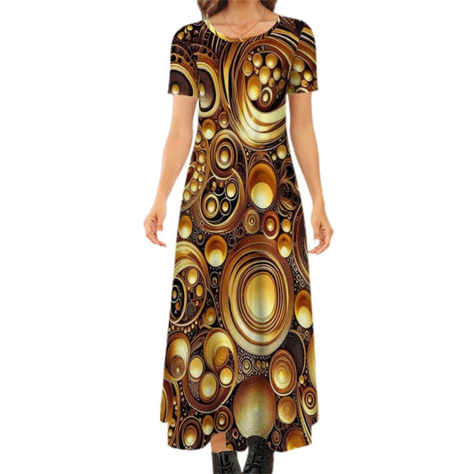 KL - Gold1 Crew Neck Short Sleeve Maxi Dress - Gregg Acini Adoree Designs - Dress