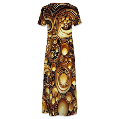 KL - Gold1 Crew Neck Short Sleeve Maxi Dress - Gregg Acini Adoree Designs - Dress