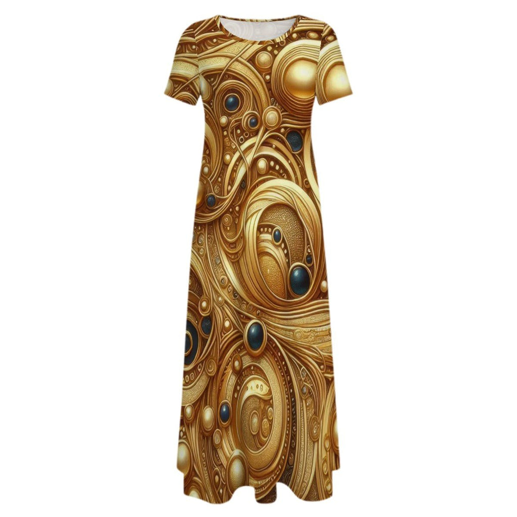 KL - Gold2 Crew Neck Short Sleeve Maxi Dress - Gregg Acini Adoree Designs - Dress
