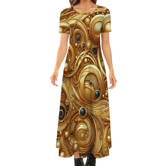 KL - Gold2 Crew Neck Short Sleeve Maxi Dress - Gregg Acini Adoree Designs - Dress