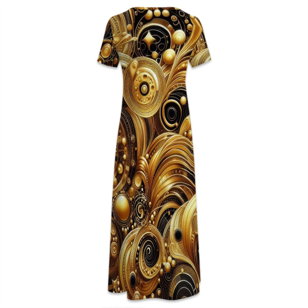 KL - Gold3 Crew Neck Short Sleeve Maxi Dress - Gregg Acini Adoree Designs - Dress