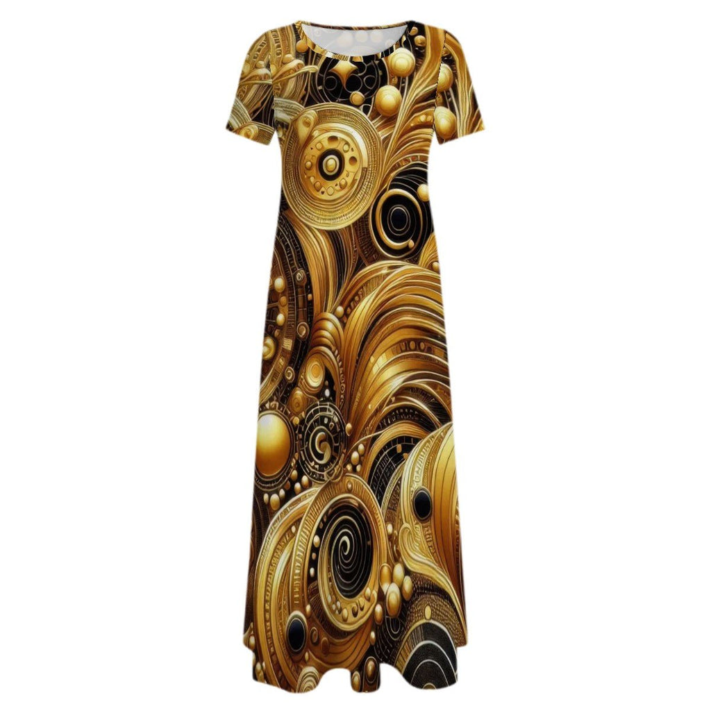 KL - Gold3 Crew Neck Short Sleeve Maxi Dress - Gregg Acini Adoree Designs - Dress