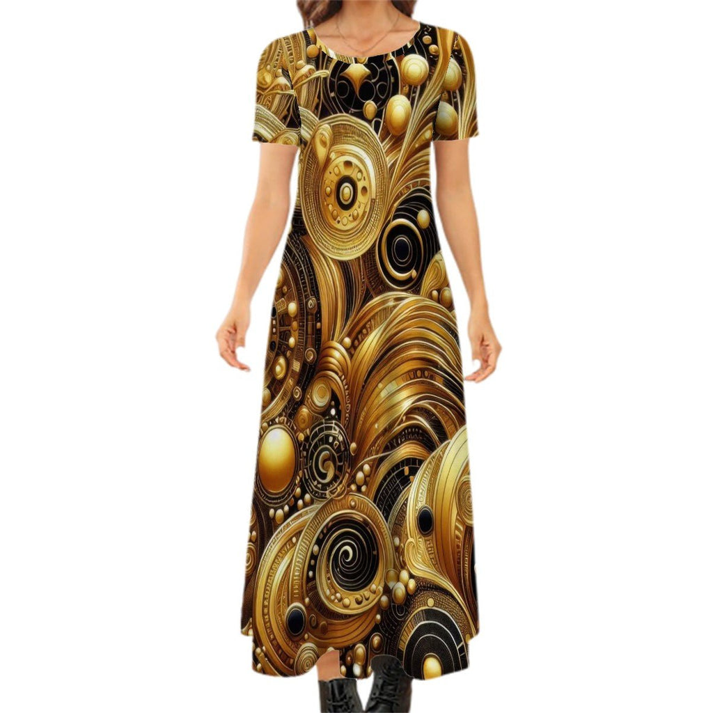 KL - Gold3 Crew Neck Short Sleeve Maxi Dress - Gregg Acini Adoree Designs - Dress