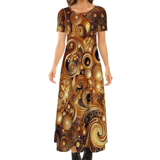 KL - Gold4 Crew Neck Short Sleeve Maxi Dress - Gregg Acini Adoree Designs - Dress