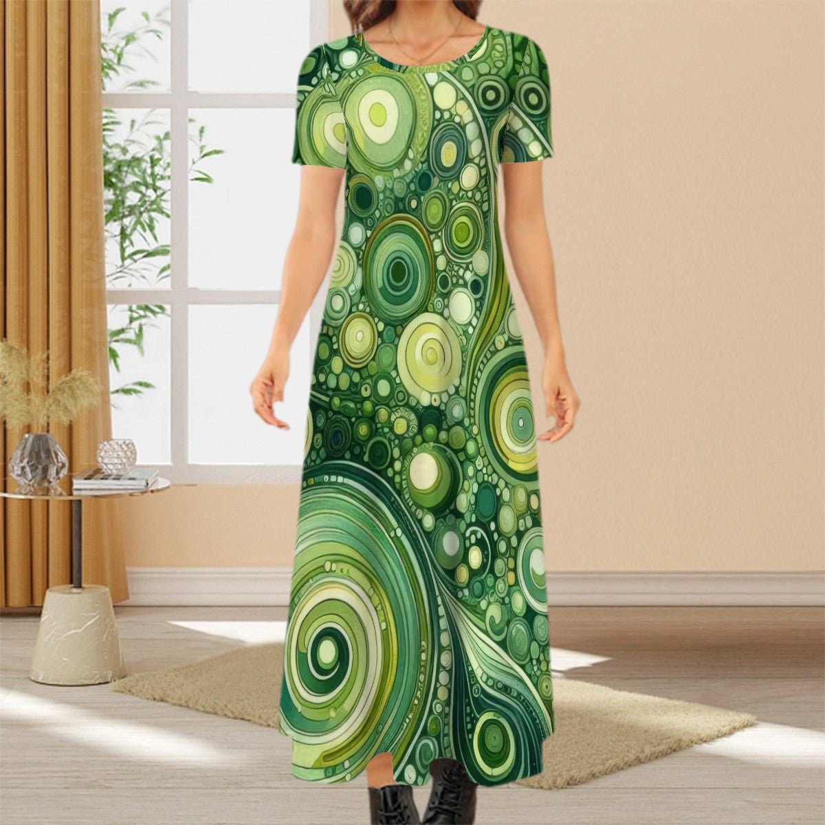 KL - Lime1 Crew Neck Short Sleeve Maxi Dress - Gregg Acini Adoree Designs - Dress