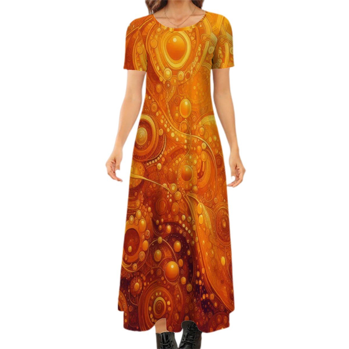 KL - Orange1 Crew Neck Short Sleeve Maxi Dress - Gregg Acini Adoree Designs - Dress