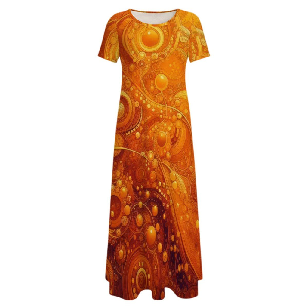KL - Orange1 Crew Neck Short Sleeve Maxi Dress - Gregg Acini Adoree Designs - Dress