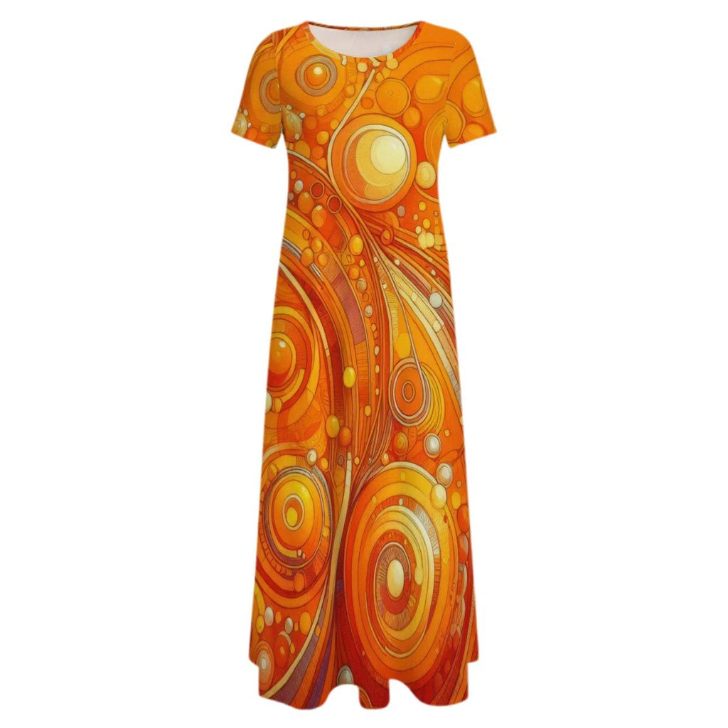 KL - Orange2 Crew Neck Short Sleeve Maxi Dress - Gregg Acini Adoree Designs - Dress