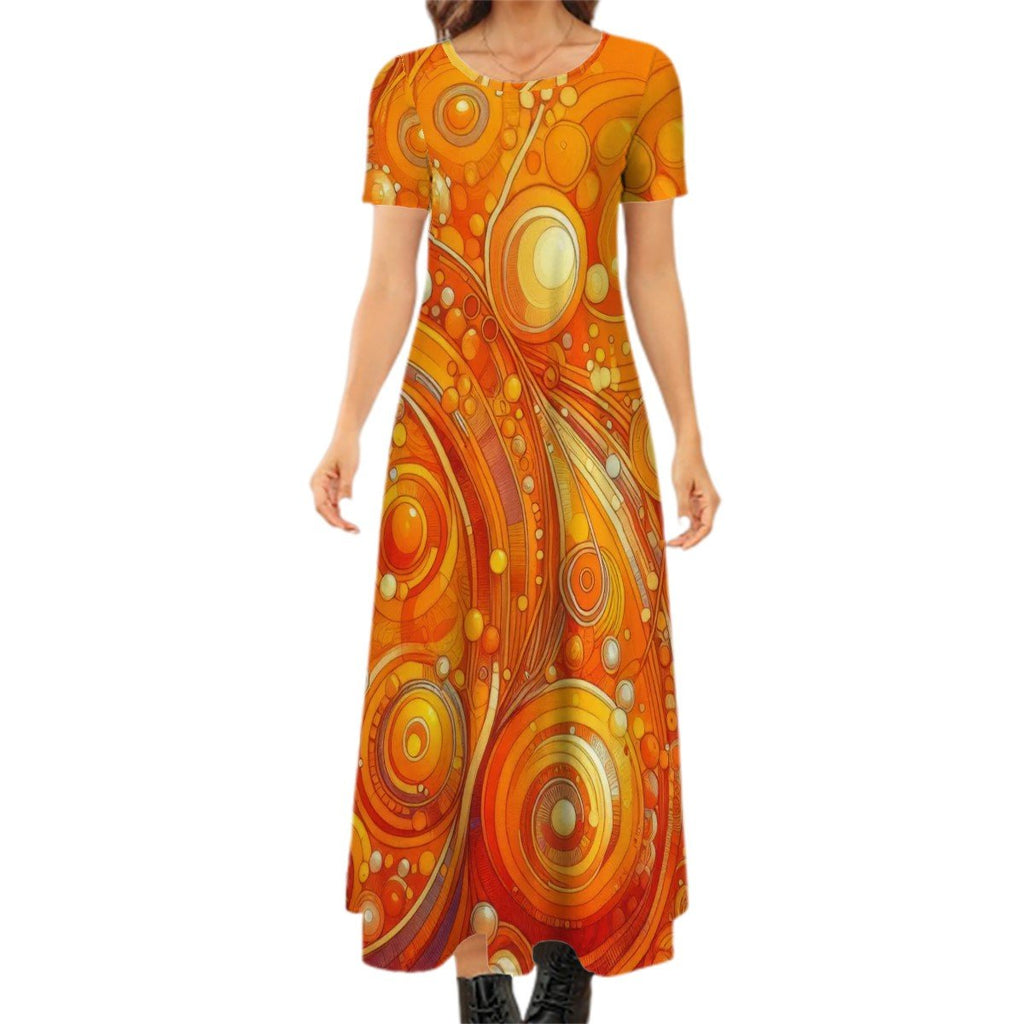 KL - Orange2 Crew Neck Short Sleeve Maxi Dress - Gregg Acini Adoree Designs - Dress
